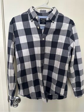 Abercrombie & Fitch Blue and White Buffalo Plaid Button-Down Shirt